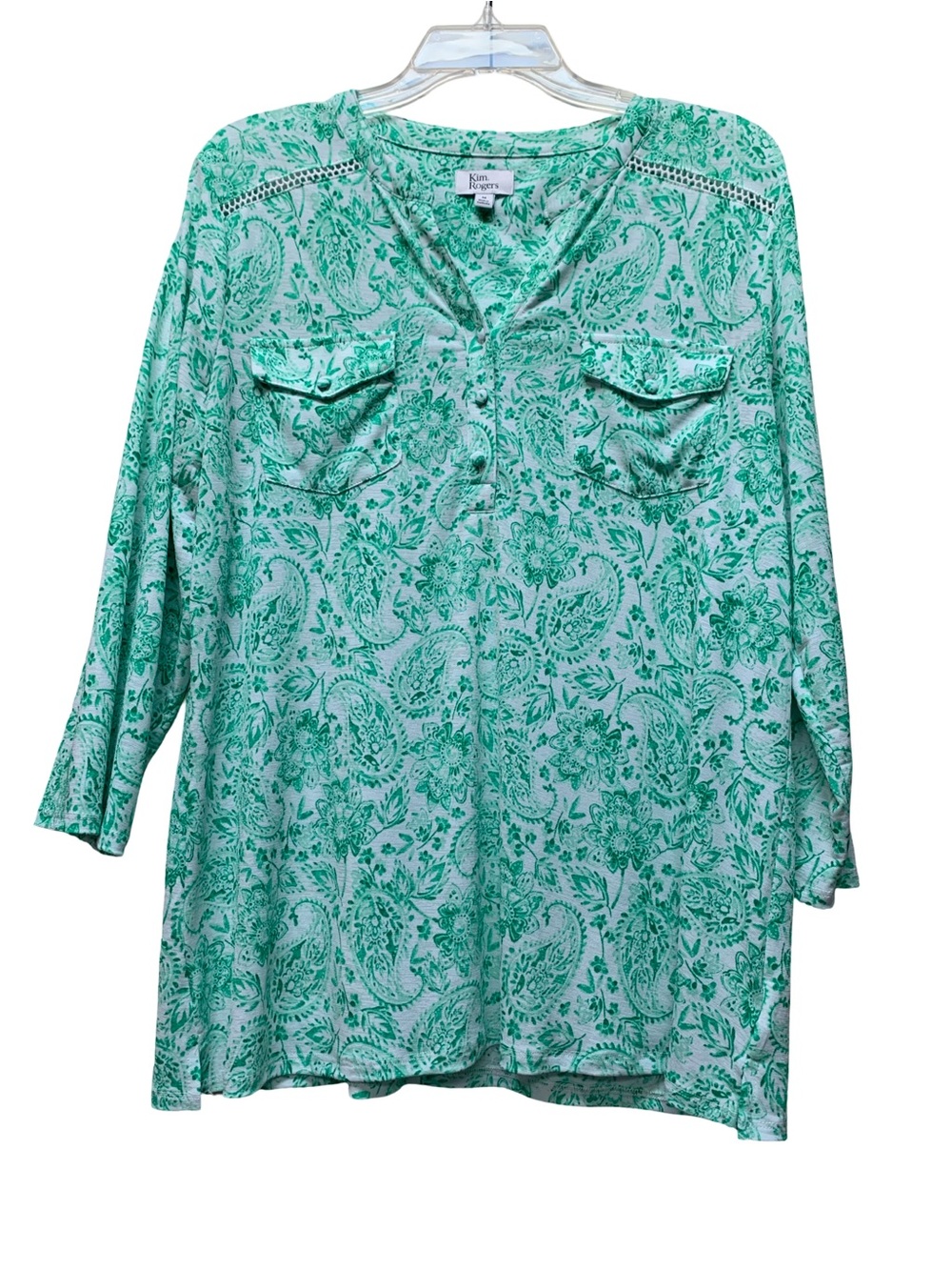 Kim Rogers Green Paisley V-Neck Tunic Top